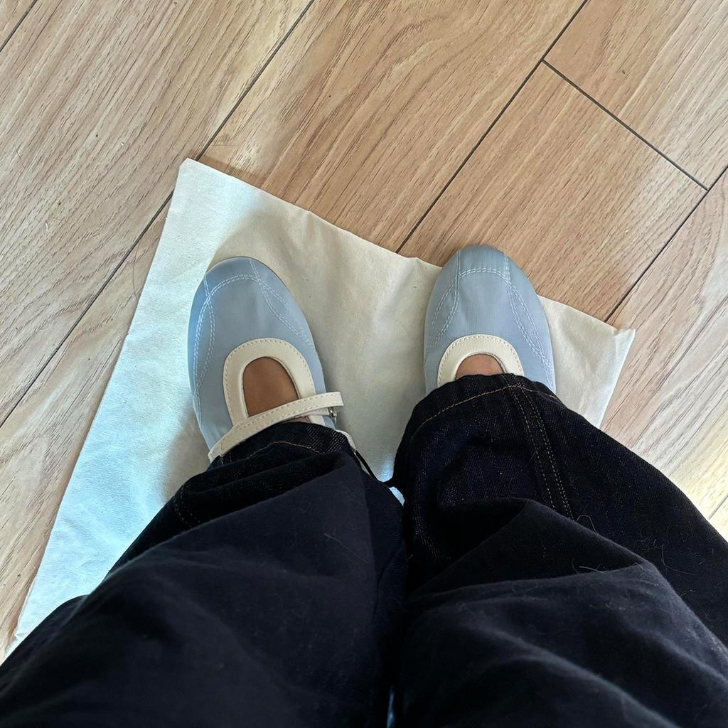 Sheepskin version~ Velcro shallow mouth sports flat ballet shoes women's fashion versatile blue leather Mary Jane single shoes