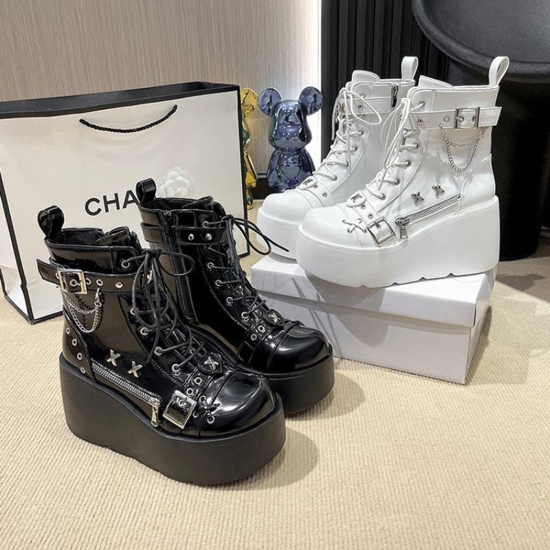 Fashion New Gothic Punk Style Platform Cosplay Women Mid-calf Boots 2025 Autumn Winter Wedges Comfy Women Short Motorcycle Boots Shoes
