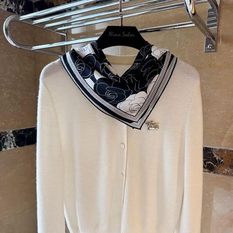 NINA SOLOR 66cm Lightweight Mulberry Silk Camellia Scarf