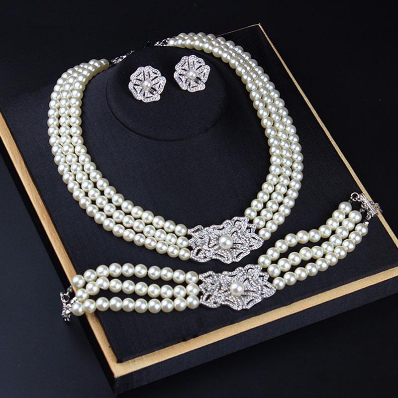 Pearl Necklace, Earrings, Bracelet, Three-Piece Set, Versatile Temperament Wedding Dress Women'S Accessories