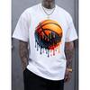 European size Trendy Melting Basketball Pattern Print Men's Crew Neck Short Sleeve T-Shirt Fashion Regular Fit T-Shirt Spring Summer Vacation