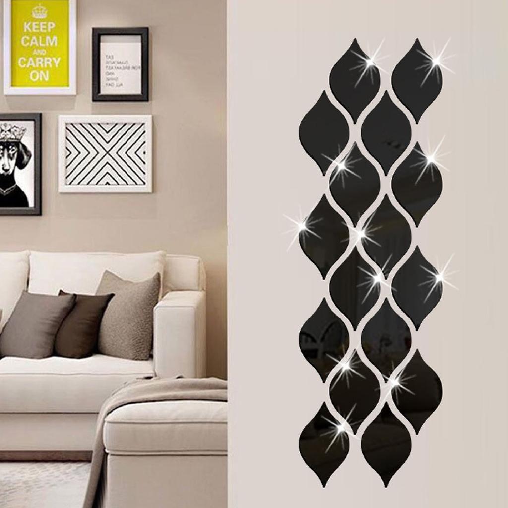 15pcs Mirror Wall Sticker Black Acrylic 3D Teardrop Mirror Wall Art for Living Room Bedroom Decorati