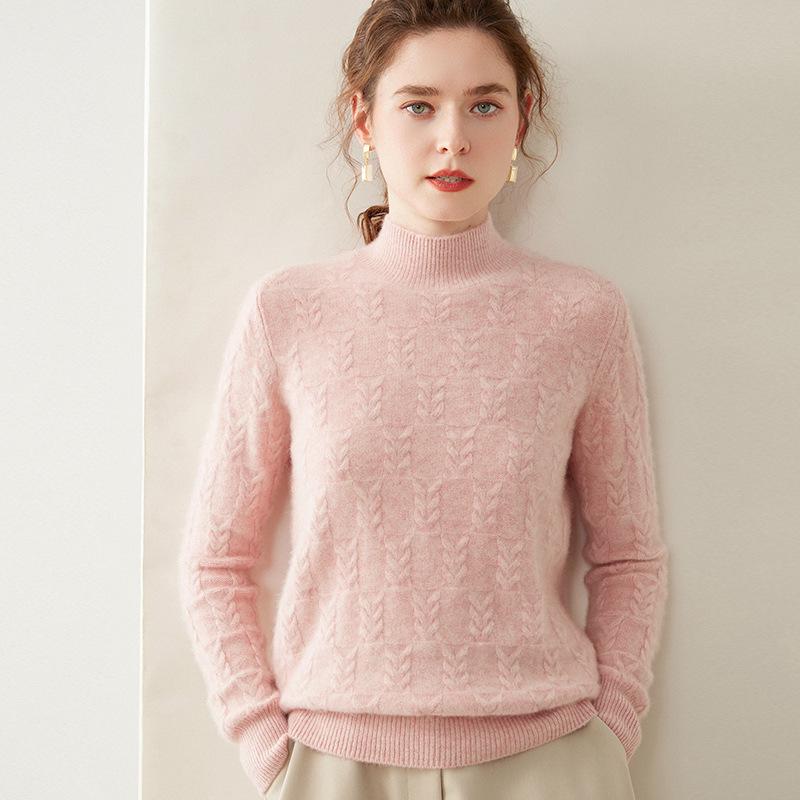 Women's Lazy Style Wheat Ear Cashmere Sweater - Autumn/Winter Solid Color Half-High Neck Knitwear