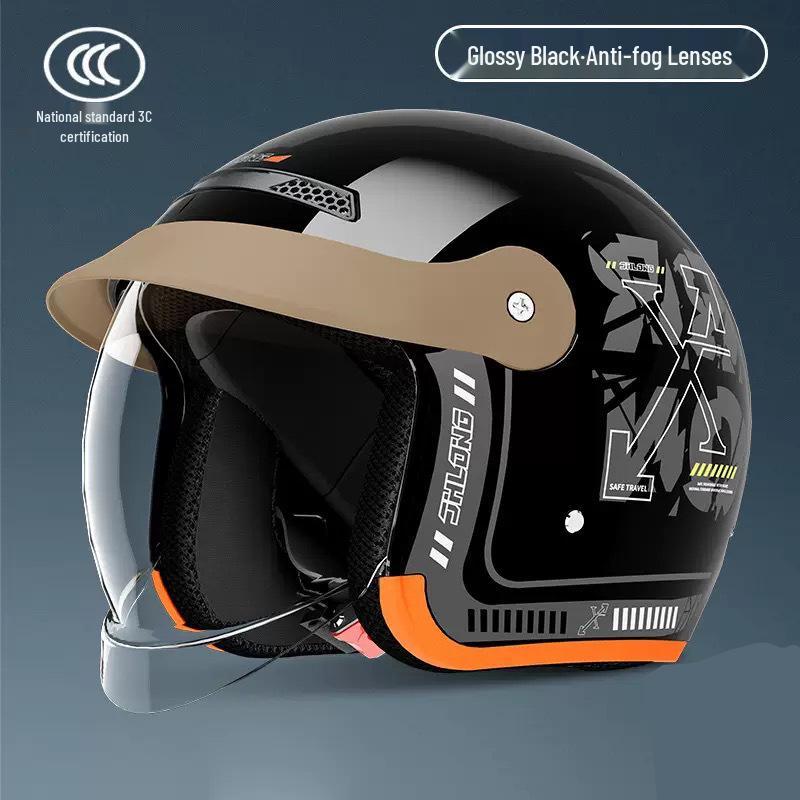 

Junhao Electric Motorcycle Helmet with Hidden Lens - Unisex DOT-Certified Retro Harley Style Adult