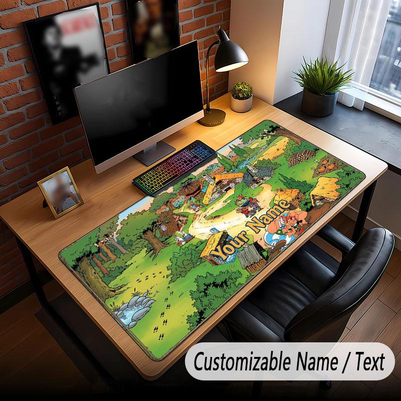 Custom Name Text Big Mouse Pad,Asterix & Obelix Soft Non Slip Extended Desk Mat For Home Office