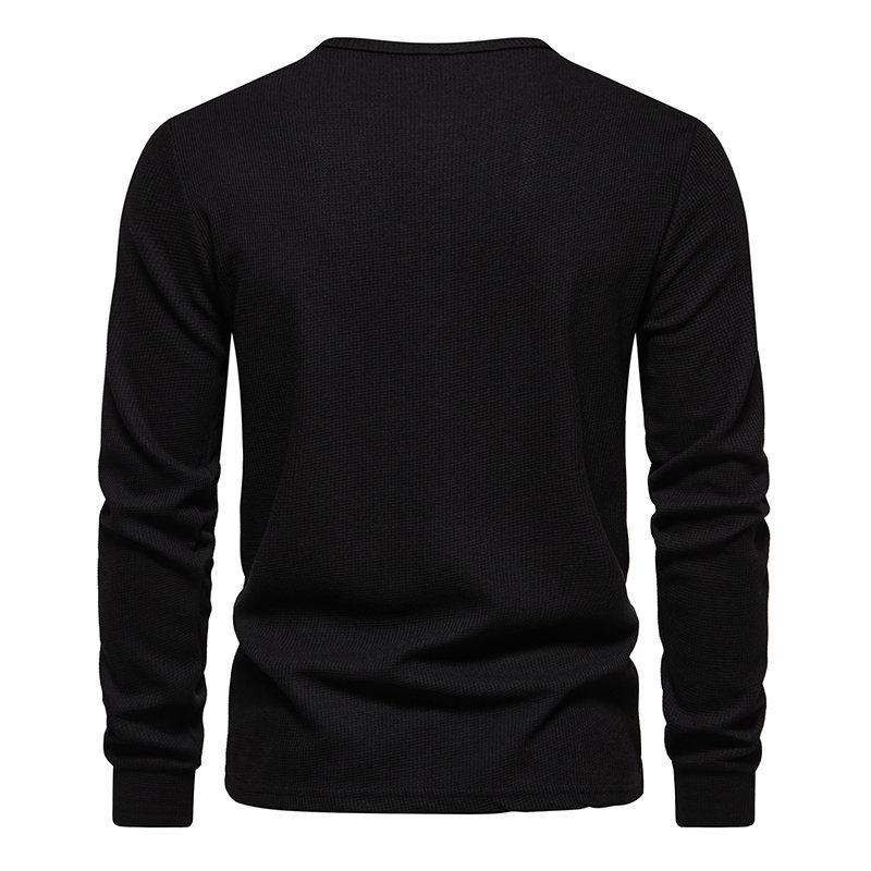 Spring Autumn Waffle Henley T-Shirt Men Basic Breathable Men's Long Sleeve Tops Tees Casual Solid Color Button T Shirts