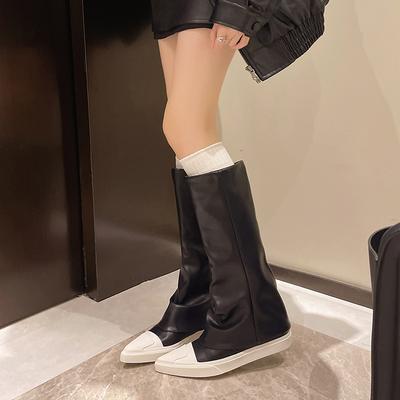 Damen flache Baumwollstiefel Winter neu spitz zulaufend Spleißleder Stulpe dicke weiche Sohle rutschfest kurze Schuhe