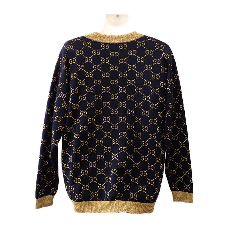 Gucci 529193_X9W83_4921 M Cardigan Navy/gold Cotton Mens