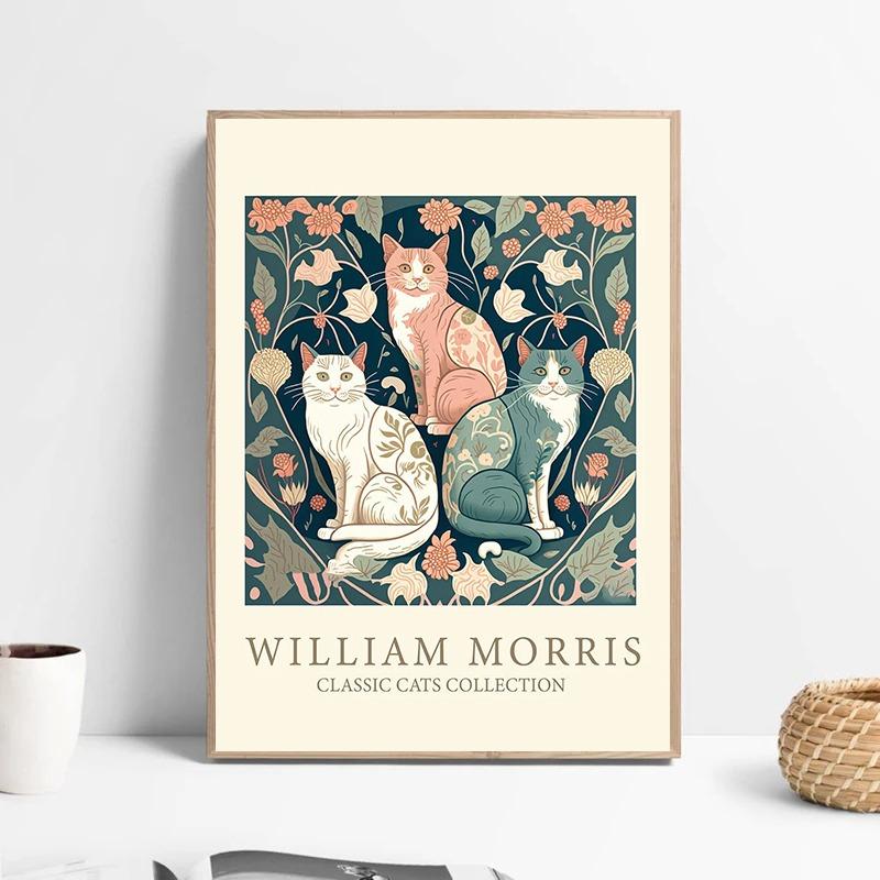Vintage Cats William Morris Artistic Works Posters and Prints Canvas Printing Wall Art Picture for Living Room Home Decor Gifts