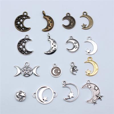 20 Stück Stern und Mond Anhänger für Schmuckherstellung Antik Bronze Silber Farbe Anhänger Herstellung DIY Handgemacht Tibetische Fundstücke Schmuck
