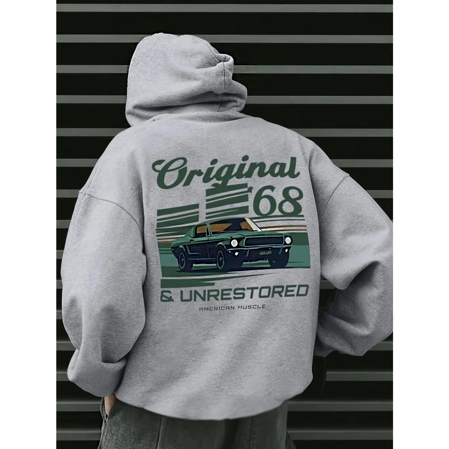 New Original Unrestored American  Vintage Car Print Hoodie Print Drawstring Hood Cotton Sweatshirt Fall Winter Hoodie for Men S