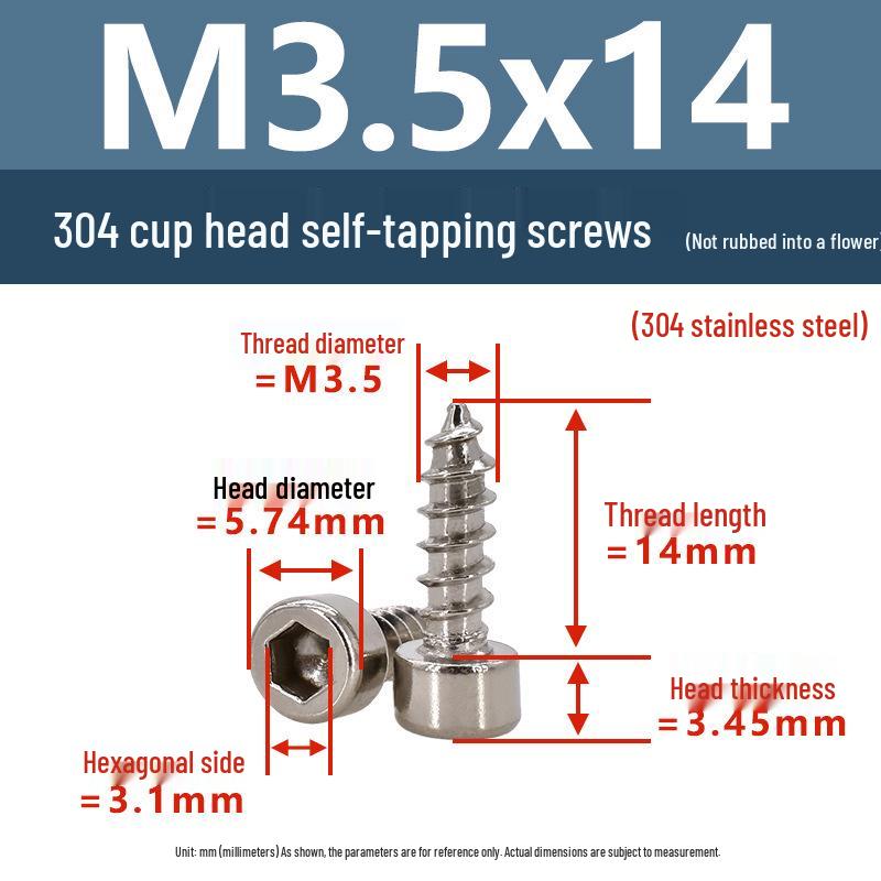 304 Pan Head Self-Tapping Coarse Thread Screw M1.7-M6 with Hex Socket