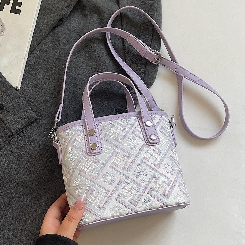 

2025 Новая этническая сумка-ведро с узором ванджи, портативная, высокая чувствительность, национальный стиль, легкая роскошь, универсальная, на плечо, через плечо, женская