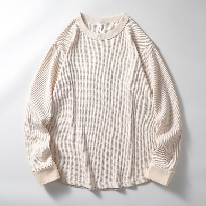 American-Style Retro Three-Pin Waffle Long-Sleeved T-shirt Men's Spring and Autumn Heavy round Neck Bottoming Shirt Export Menswear T-shirt