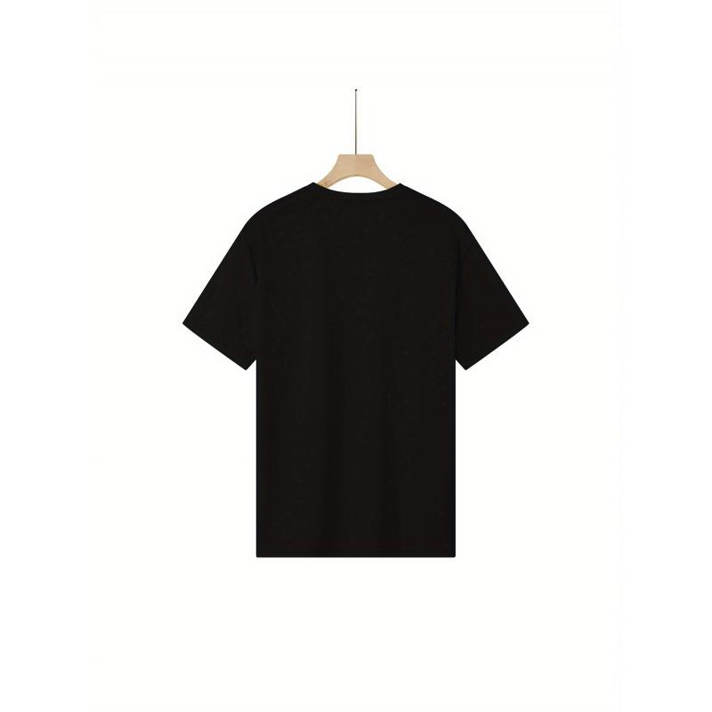 European sizes Men's  T-Shirt - Print Short Sleeve Round Neck, Black/White with White Logo - Breathable Summer Casual Tee for Beach, Music Festivals