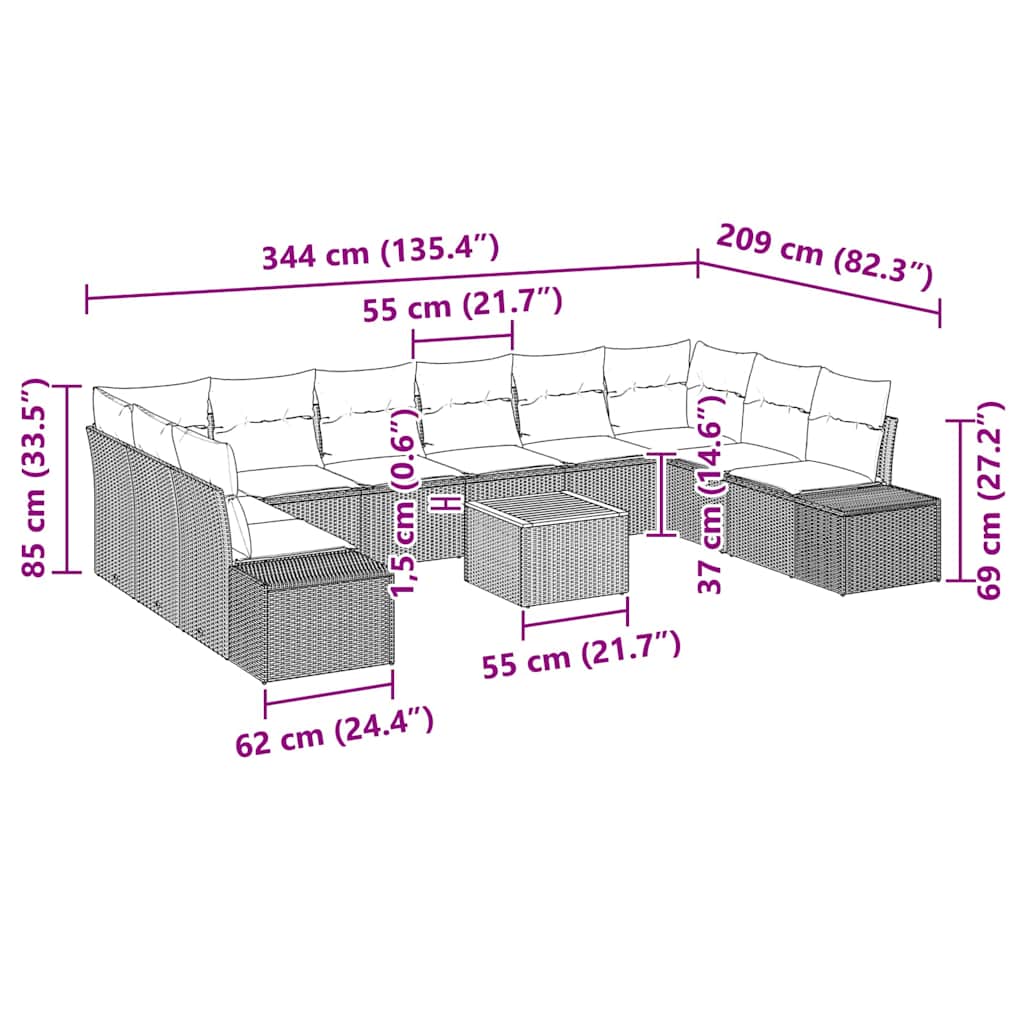 Garden Sofa Set with Storage 11 pcs Black and White