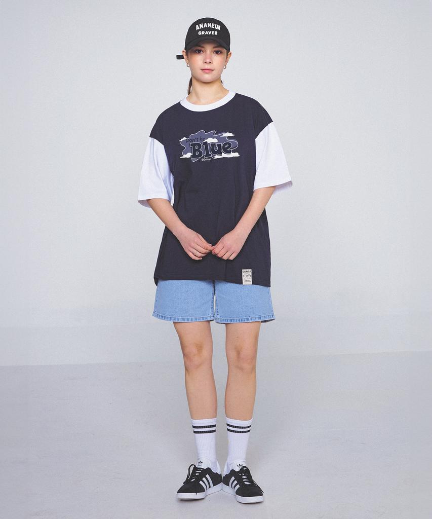 GRAVER [Unisex] Dont-Be-Blue Color Block Short Sleeve T-Shirt_Navy