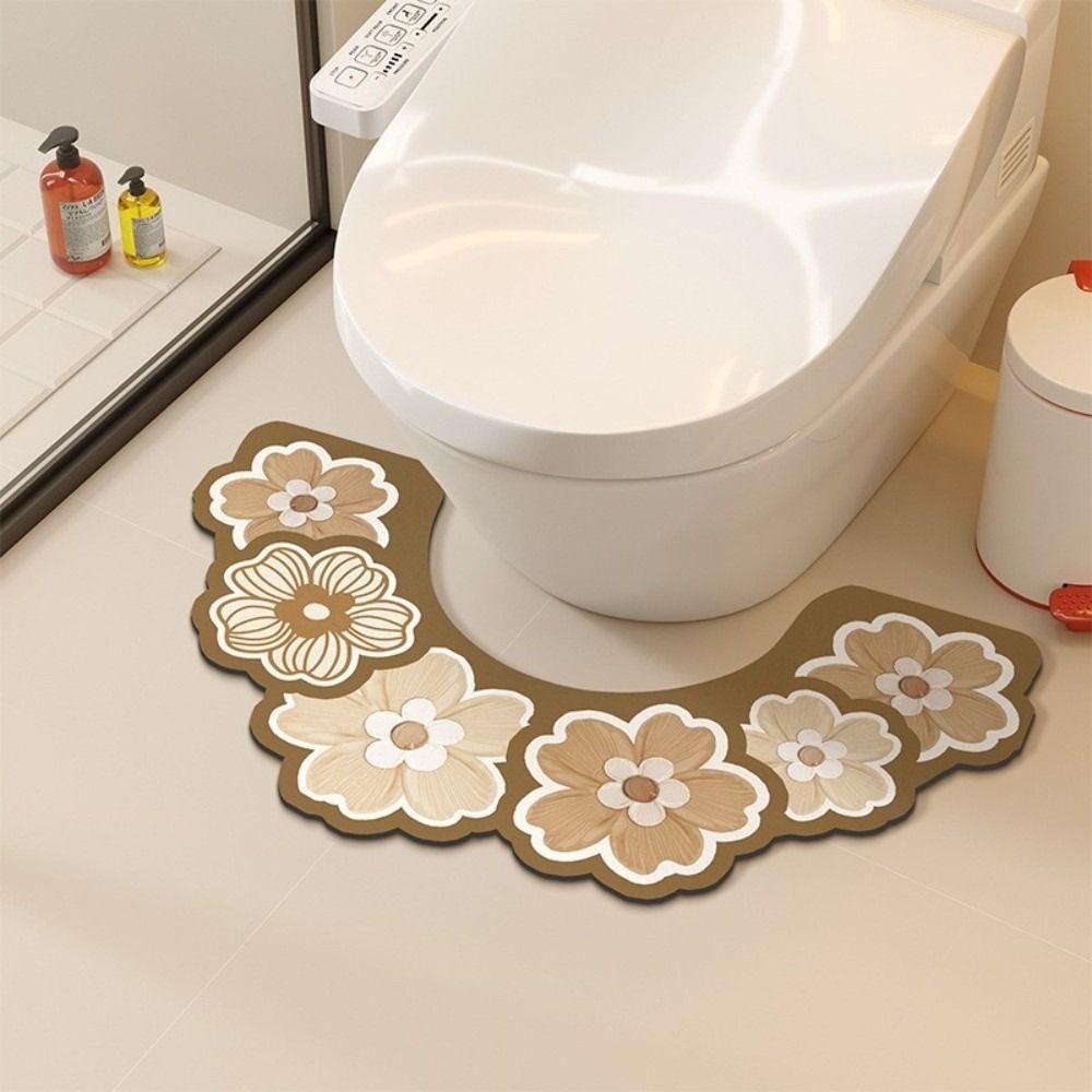 Oil Painting Style U-shaped Toilet Mat Floral Pattern Anti Slip Floor Mat For Bathroom