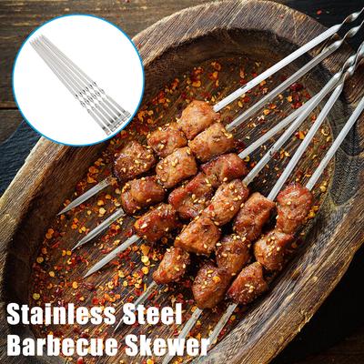 Kökstillbehör Återanvändbara grillpinnar Platt BBQ-gaffel Utomhuscamping Picknick Bred BBQ-pinne 6 st Grillspett i rostfritt stål BBQ-redskap