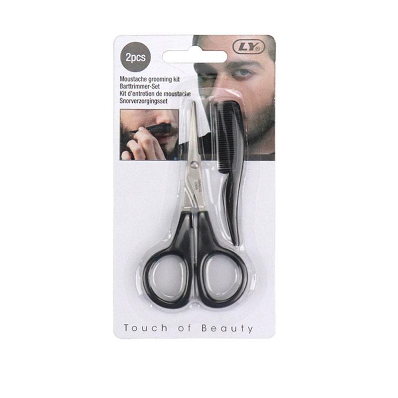 Mens Beard Mustache Comb Nose Ear Scissors Trimming Kit Household Mini Beard Scissors Set