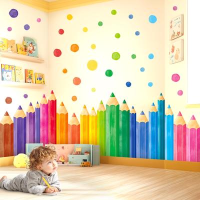 Extra Large Colored Pen Wall Giant Rainbow Crayon Kids Playroom Removable DIY Infant Gift Stickers, Border, Room, Kindergarten, Preschool,