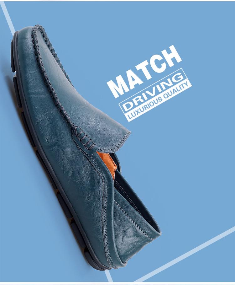 Plus Size Men's Cowhide Driving Moccasins - Casual Leather Shoes, British Style, Trendy Cross-Border Design.