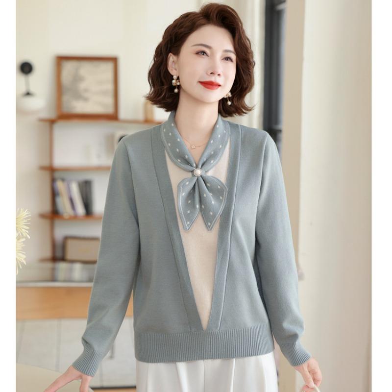 Middle-aged and Elderly Autumn and Winter Bottoming Sweater Mother Autumn Clothes New Knitted Sweater Top Middle-aged Women's Clothing Strap Sweater