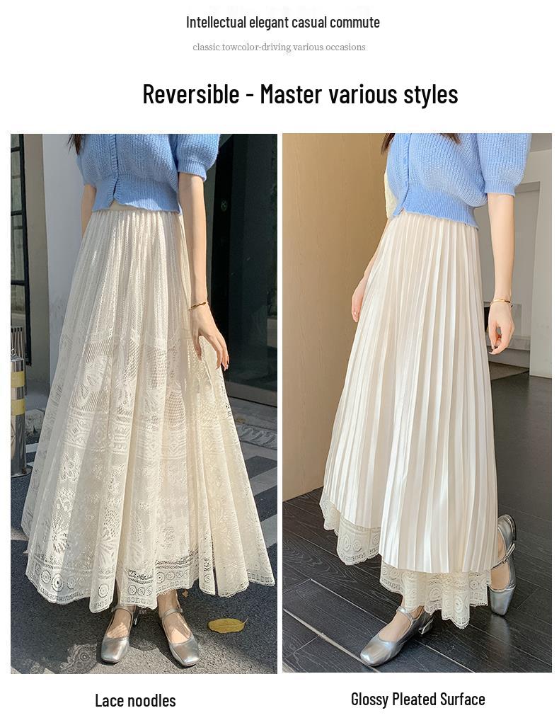 Double-Sided Long Lace A-Line Pleated Skirt for Women - 2025 Collection