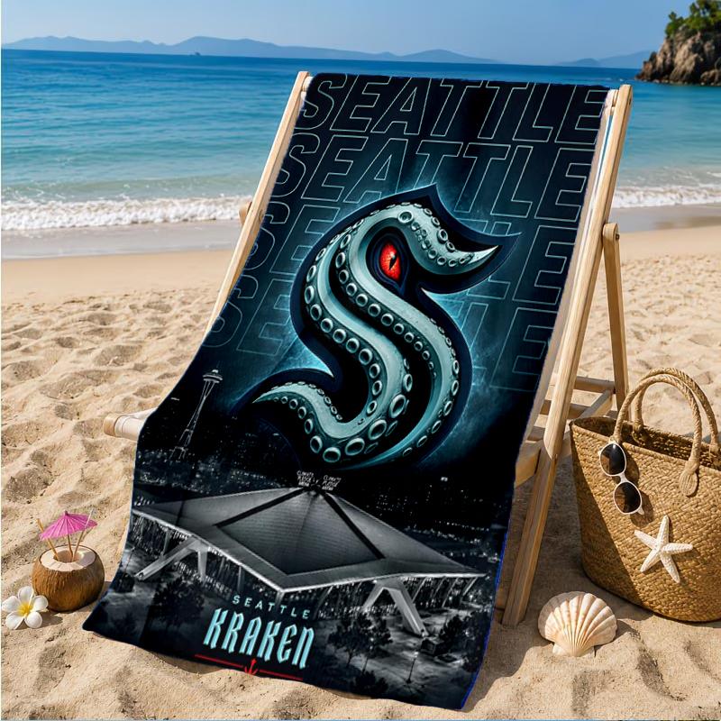 Seattle Kraken Logo Beach Towel, Super Soft Microfiber, Perfect Gift for Her/Him, Birthday, for Pool, Beach, Travel, Decor Beach Party