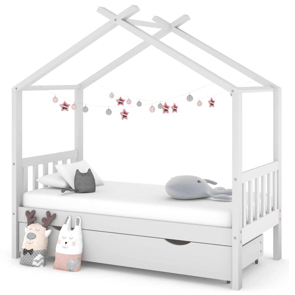 Kids Bed with Drawer White Solid Pine Wood 80 x 160 cm