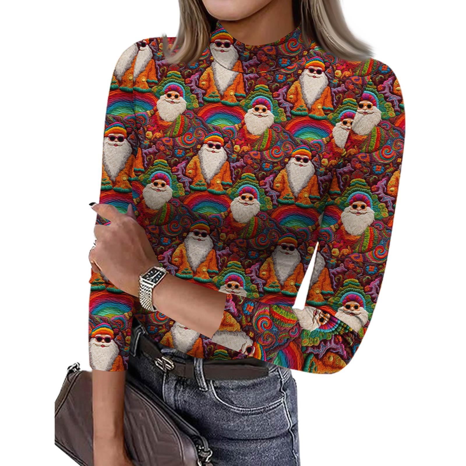 

Women s Slim Bottom T-shirt Fashion Casual Gradient Printing Round Neck Pullover 3/4 Sleeve Top L червоний