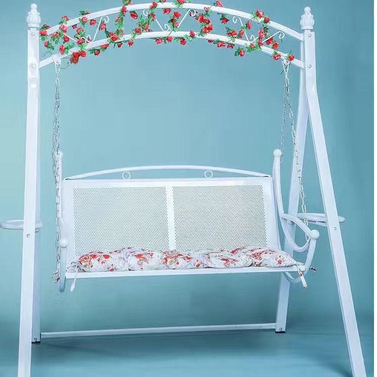 Wrought Iron Hanging Chair: Double Swing for Kids and Adults, Indoor & Outdoor Use, Ideal for Balcony or Courtyard.
