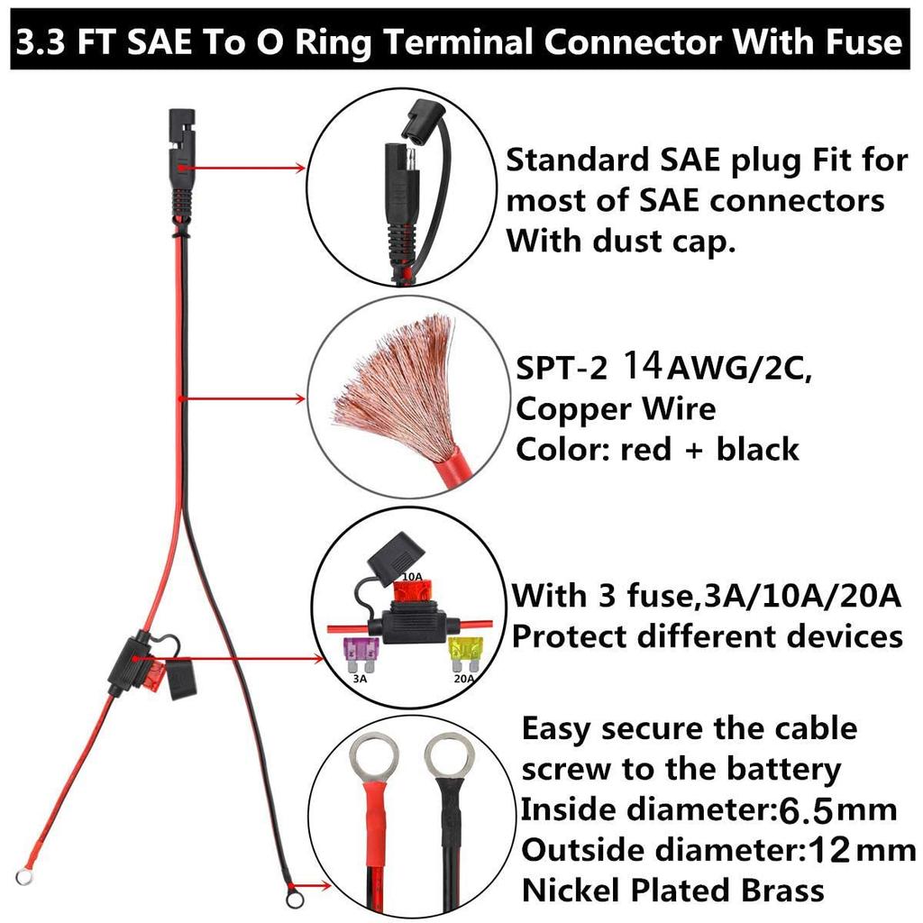 GTIWUNG 2Pcs 2ft SAE Connection Cable SAE DC Adapter Cord