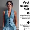 Women Two Piece Vest Pants Suit V Neck Sleeveless Button Waistcoat High Waist Pleated Wide Leg Trousers Business Office Outfit