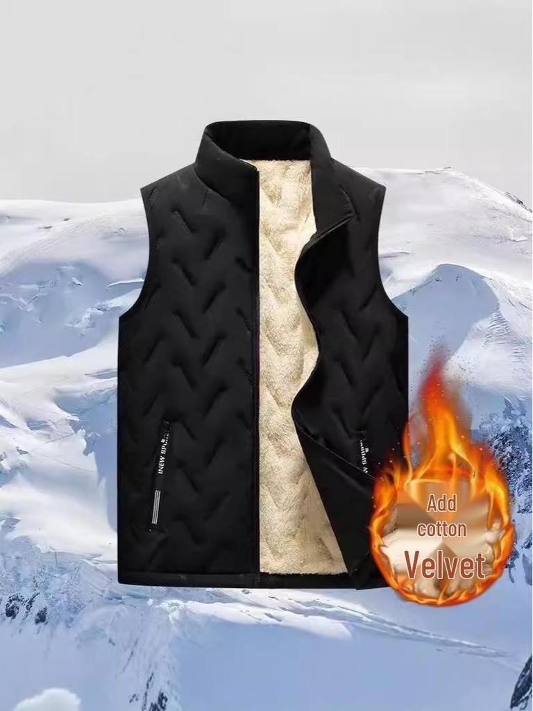 Herren Weste aus schwarzem Lammwolle - Warm, Verdickt, Locker geschnitten Oberbekleidung für Herbst und Winter