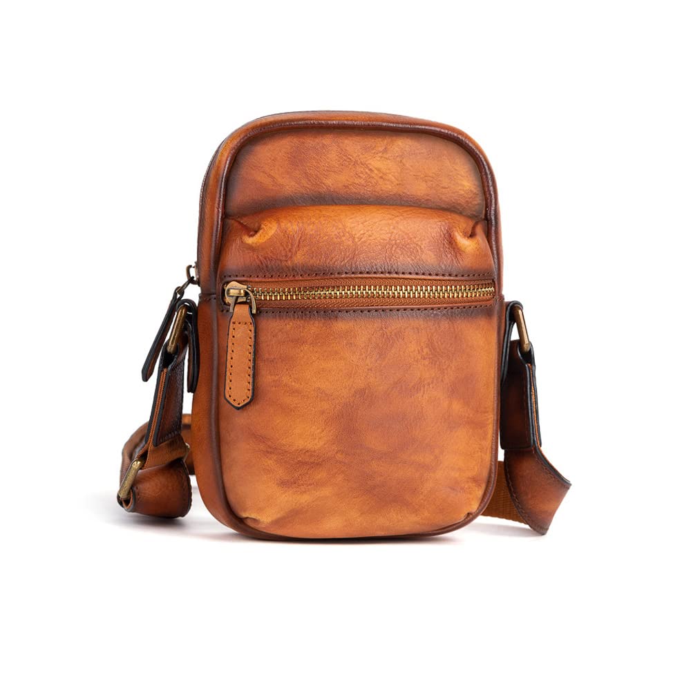 Whatna Tanned Natural Cowhide Leather Mini Shoulder Bag for Small Messenger Shoulder Vertical Fits iPad Horizontal Genuine Crossbody Bicycle 13640