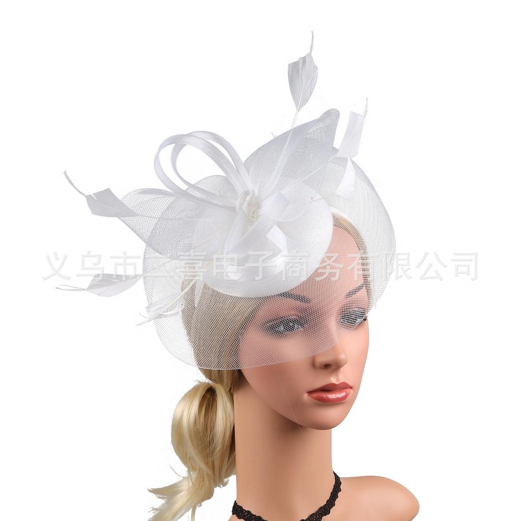 New European and American Bridal Feather Mesh Hair Accessories Hemp Yarn Headgear Retro Fashion Elegant Top Hat