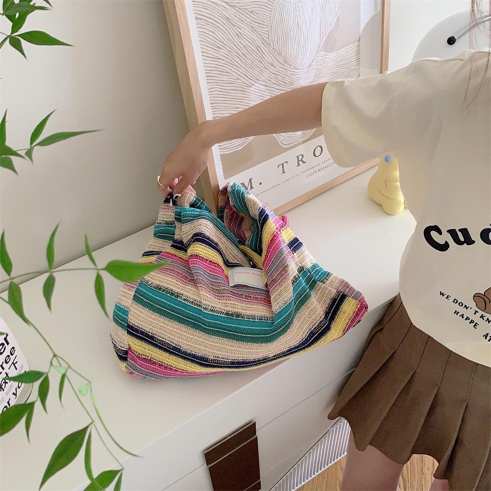 Knitted Women's Rainbow Stripe Shoulder Bag 2023