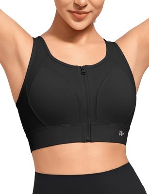 Yvette Sports High Plus Lace Integrated Size Black Women's Non-Slip Bra, Front-Opening, Support, Sizes, Mesh, Sweat-Wicking, Quick-Drying, Racerback,