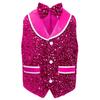 Unisex Kids Metallic Sequins Dance Vest Sparkling Buttons Irregular Hem Waistcoat Bowtie Party Costume