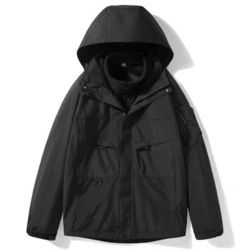 Jacket Men's New Three-in-one Detachable Velvet Thickened Windproof and Waterproof Outdoor Work Jacket