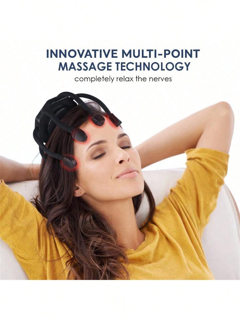 Ultra Kopfhautmassagegerät, Kopfmassagegerät Stressabbau-Massagegerät mit 8-Frequenz-Vibrationskontakten, 3 Modi 360 Grad Tragbar Ult