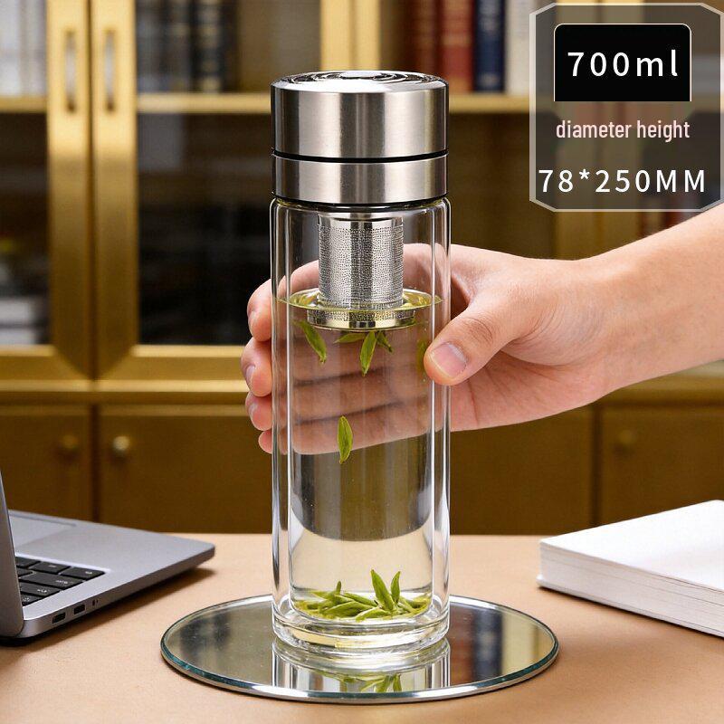 2026 Quick-Open High-Temp Resistant Glass Tea Infuser Cup with Large Capacity and Steel Lid