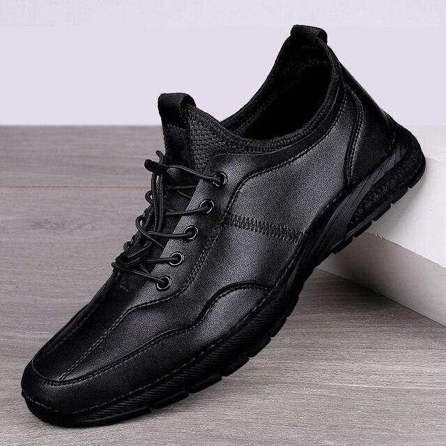 Men's Sneakers Genuine Leather Flat Shoes Fashion Handmade Sewing Shoes Men Plush Shoes Moisture Proof Outdoor Casual Shoes Men Footwear