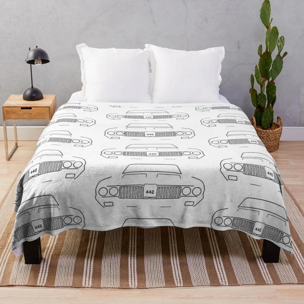 Oldsmobile Cutlass 442 Classic Car Outline Graphic (Black) Throw Blanket Luxurious Soft Fuzzy Blanket For Sofa Bed