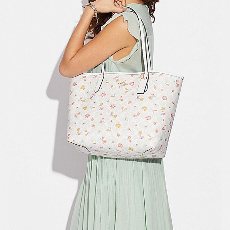 New COACH City Artificial Leather Tote Bag Shopping Bag Handbag Shoulder Bag Large Size Women's White C8614-IMCAH