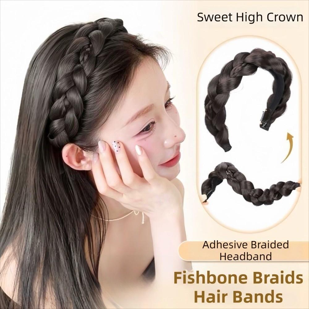 Synthetisches geflochtenes Stirnband-Perücke Verstellbarer Retro-Kopfreif Fischgrätenzöpfe Haarbänder Tägliches Tragen