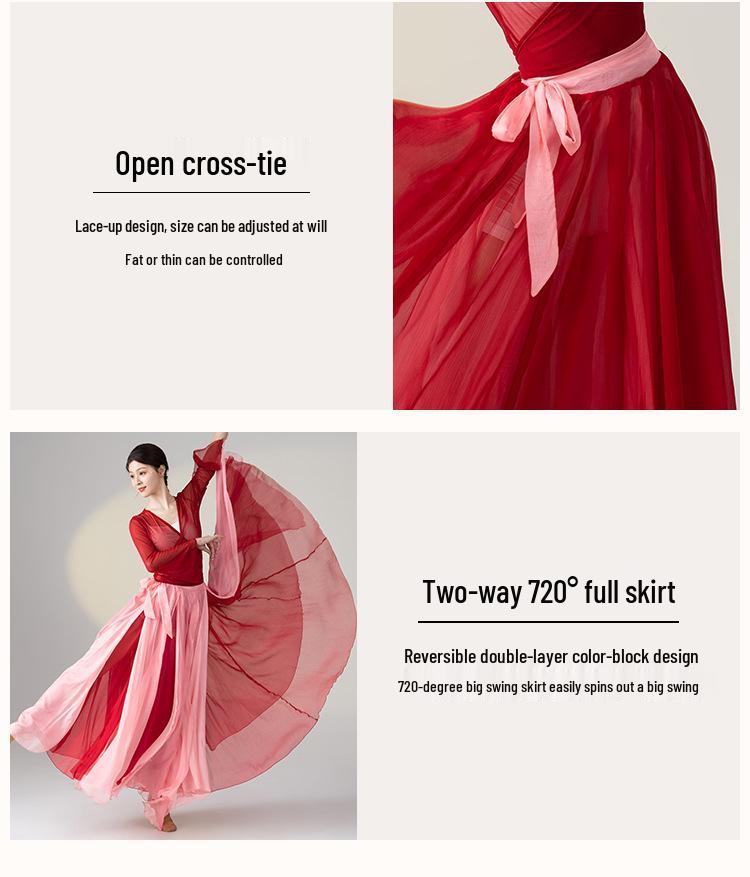 Women's 720-Degree Double-Layer Flow Skirt Chinese Dance Costume for Stage Performance