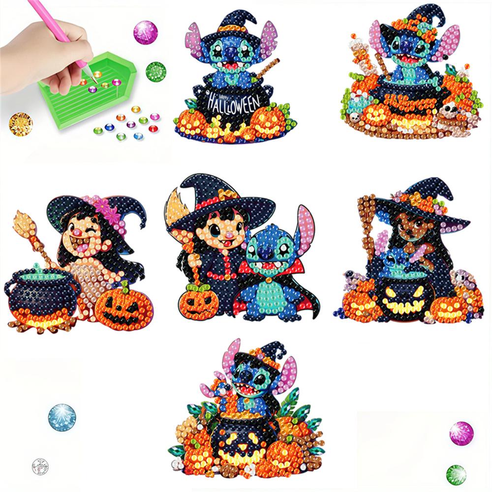 

6 шт./Набор Хэллоуин Серия Стич Алмазная Живопись Магниты на Холодильник Алмазное Искусство Магниты на Холодильник для Взрослых Наборы Магнитов на Холодильник Алмазное Искусство