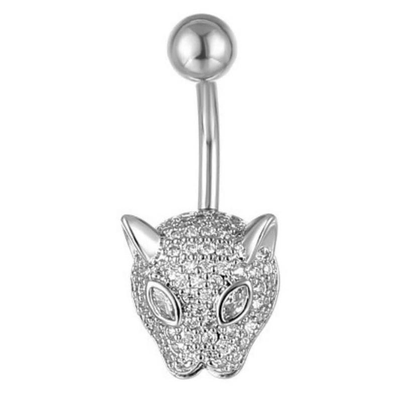 Zircon Inlaid Leopard Head Navel Ring Body Piercing Belly Button Jewelry